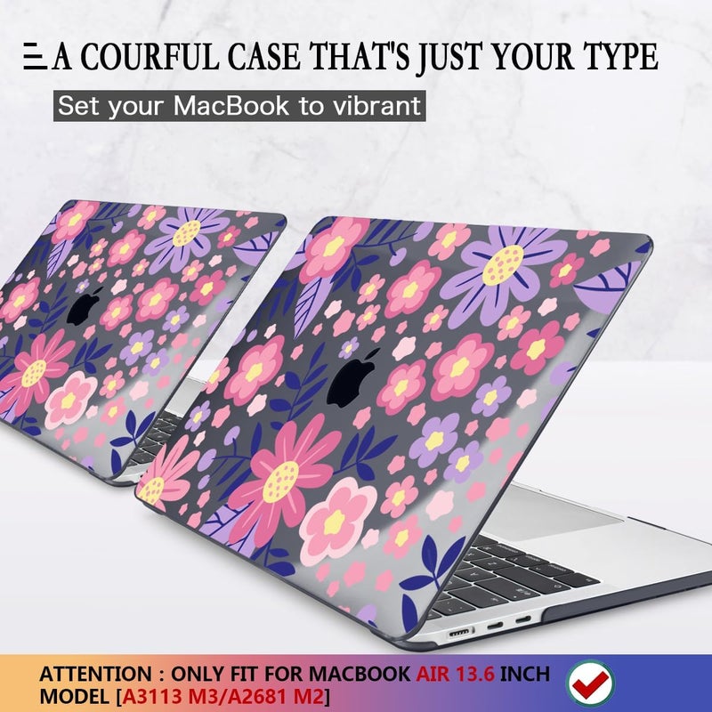 CISSOOK for MacBook Air 13 inch M4 M3 M2 Case 2025 2024 2023 2022, Hard Shell Case Keyboard Skin Screen Protector for MacBook Air 13.6 A3240 A3113 A2681, Stylized Flowers - Image 2